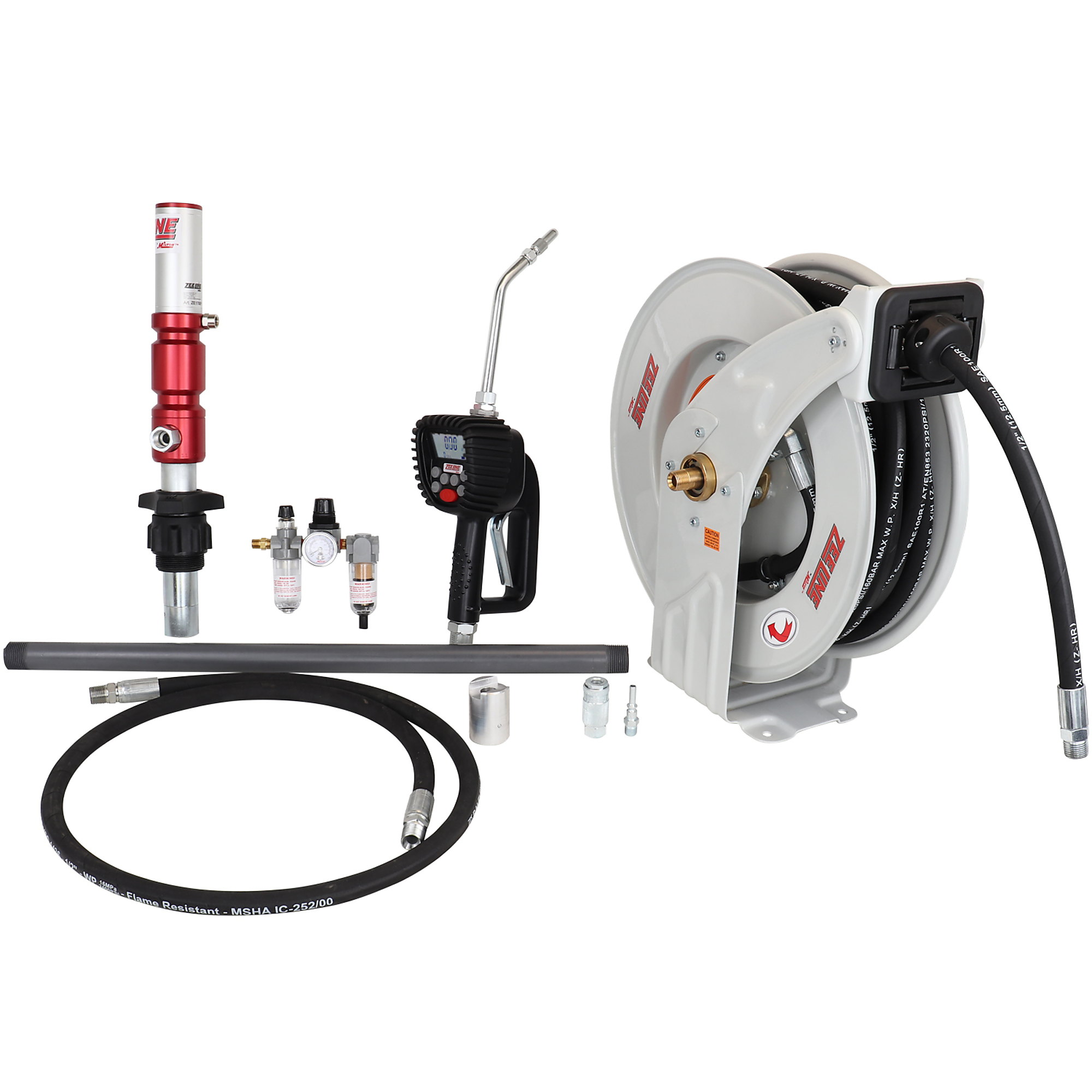Zee Line Premium Series Pump Kit — 3:1, Pneumatic, 6.6 GPM, 55-Gallon, 50ft. Hose Reel, Control Nozzle, Model# ZE1700PK-55-500